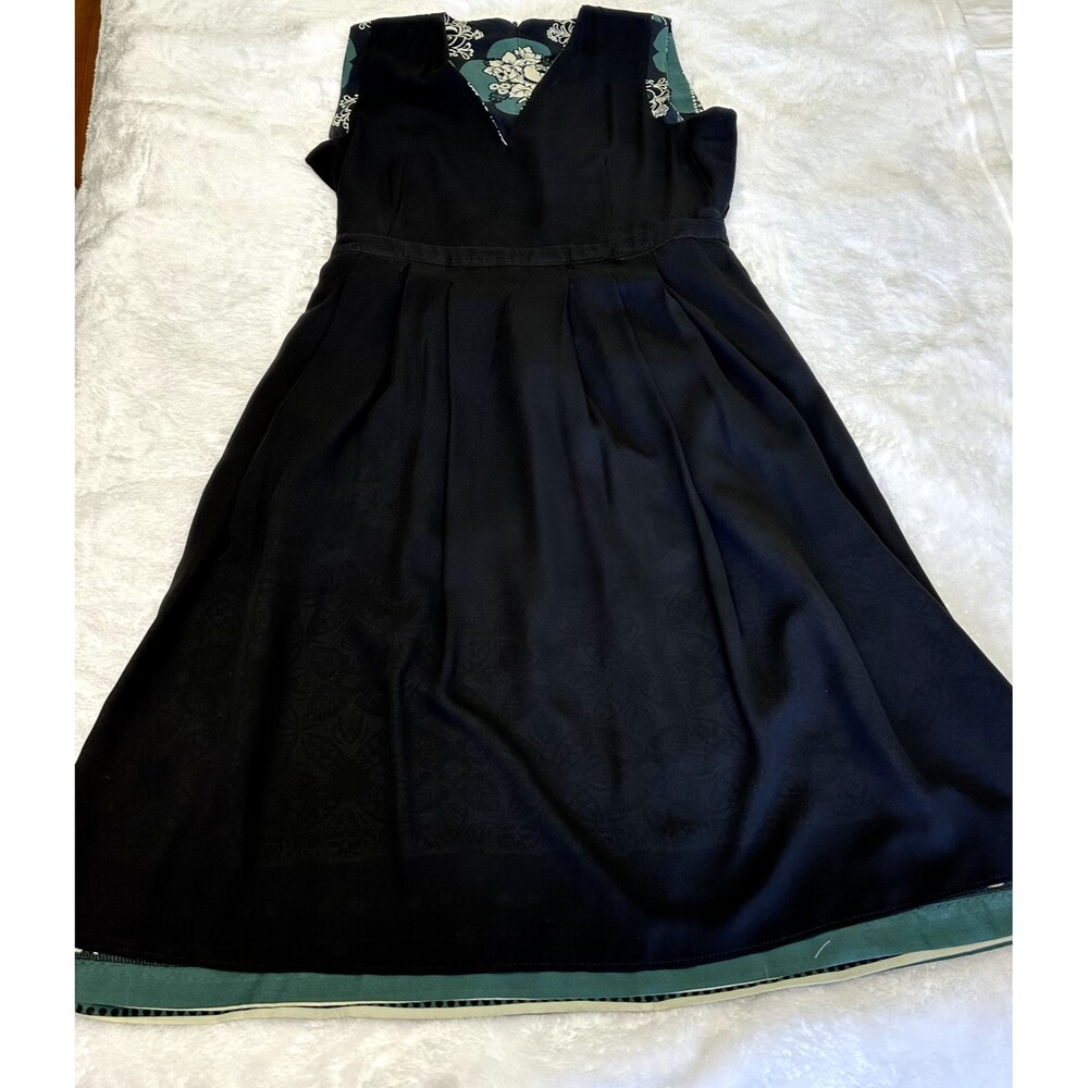 Pedro del Hierro Black Green Floral Printed A-line Sleeveless Midi Dress Sz L - Picture 12 of 16